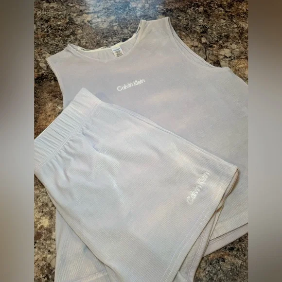Calvin Klein Light Grayish/Purple Tank and Shorts Set - Picture 1 of 6